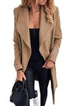 GRASWE Womens Elegant Solid Color Mid-Length Coats Thicken Wool Blend PeaCoats Wrap Outwear with Belts Light Brown L