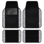 CAR PASS Shining Rhinestones Carpet, Bling Crystal Diamond Sparkly Glitter Car Floor Mats with Anti-Slip PVC Heel Pad Automotive Universal for SUV,Sedan,Car,Van,4pcs for Girl Women Men (Black Sliver)