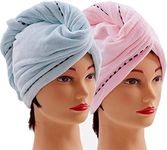 Microfiber Hair Towel Wrap 2 Pack Quick Magic Hair Dry Hat, Turban Twist Head Towel with Button, Quick Dry Super Absorbent for Long & Curly Hair, Anti-Frizz - (Blue & Pink)