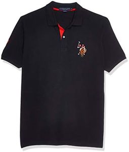 U.S. Polo Assn. Mens Multi Color Logo Solid Pique Polo Shirt Polo Shirt - Black -