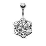 Beydodo Surgical Steel Belly Button Rings 14g, Belly Rings for Women Sexy Rose Flower with White Cubic Zirconia