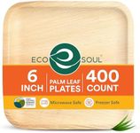 ECO SOUL 400 Count Square Palm Leaf Plates of 6 Inch - Disposable, Eco-Friendly, Biodegradable Bamboo Plates - Perfect for Parties, Catering, Weddings & Large Events