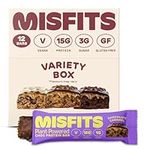 Misfits Vegan Protein Bar, Bestsellers Variety Pack - High Protein, Low Sugar, Low Carb, High Fiber, Plant Based 15g Protein Bar, 12 Pack (4 Flavours)