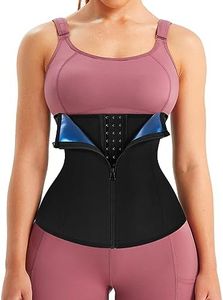 LEINIDINA Womens Waist Trainer Corset with Zipper Sweat Waist Trimmer for Women Workout Belt Corset Shapewear, Black, Medium