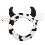 WLLHYF Face Wash Headband, Cute Cow Horns Makeup Spa Face Washing Headbands Animals Ears Skincare Hair Bands Elastic Turban Creative Hair Accessories for Girls Women