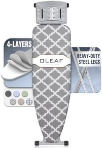 oleaf Ironing Board with Cover and Thicken Pad Height Adjustable Full Size Foldable Iron Board with Iron Rest, Stable Steel Legs, Metal Construction, Heat Resistant, Gray and White Checkered
