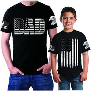 Dad and Son Matching Shirts for Patriotic Army Marine Father Gift T-Shirt with American Flag, Dad-flag, Dad 3XL - Son 6-7 yrs