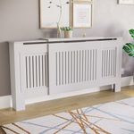 Vida Designs Chelsea Radiator Cover White - Adjustable - Modern Vertical Slat Design For Optimal Heat Circulation - H82xW140-204xD20.5cm - Painted MDF Cabinet Ideal For Living Room & Hallway