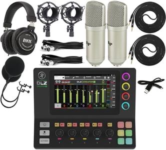 Mackie DLZ XS Compact 6-channel Adaptive Digital Mixer For Podcasting and Streaming with 2x LyxPro Condenser Microphones, Shockmount, XLR Cable & Professional Studio Recording Headphones