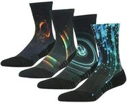 HUSO Funny Socks for Men Women Novelty Galaxy of Planets Printing All Season Moisture Control Athletic Crew Socks 4 Pairs (Multicolor, L/XL)