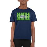 Team Fan Apparel NFL Youth Repeating Logo Football T-Shirt Unisex Tag Free Comfortable, Kids Boys Girls, Lightweight Soft, Navy, Small