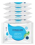 DYMACARE Fragrance-Free Wash Mitts | Rinse Free Microwaveable Adult Bed Bath Wet Wash Gloves | with Aloe Vera | Latex, Lanolin and Alcohol Free | 6 Packs (48 mitts in total)