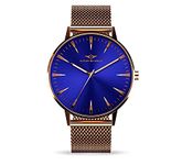 Nation of Souls Argo Collection Rose Gold and Blue Unisex 42mm Stainless Steel Case Wrist Watch with 20mm Mesh Strap British Designed Watches