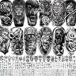 LAROI 69 Sheets Black Animals Temporary Tattoos For Men Women Adults, Lion Wolf Tiger Gangster Fake Tattoo Stickers, Halloween Owl Rose Flower Skull Temp Long Lasting Tattoo Body Art Arm Sleeve