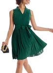 GRACE KARIN Women Elegant Pleated Swing Dress Solid Sleeveless V-Neck Work Dress