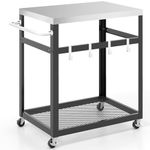 TANGZON Outdoor Grill Dining Cart, Movable Pizza Oven Trolley with 4 Universal Casters, Stainless Steel Top, Side Handle & Rack, Metal BBQ Cart Food Prep Station (2 tier, 84 x 50 x 84 cm)