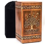 Handmade Wooden Urn, Cremation Urns for Human Ashes Adult Male Female 250 lbs, Engraved Tree of Life Funeral Burial Urn Box(Tree of Life)