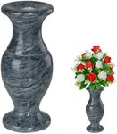 Natural Marble Cemetery Vase, Marble Flower Vases with Draining Holes for Home Tabletop, Cemetery Flowers, Memorial Grave Decorations (1pc, Black-9inches), Flower is not Included