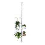BAOYOUNI Indoor Plant Pole Stand Tension Rod Hanger Window Sill Flower Display Rack Holder Adjustable Corner Vertical Storage Organizer with 3 Trays & 1 Arm for Counter Top, Ivory