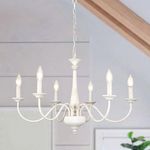 ZJVAIVE White Chandelier 6 Lights Farmhouse Dinning Room Chandelier 27.9 Inch French Country Chandelier Large Rustic Pendant Light for Kitchen Island Living Room Foyer Bedroom