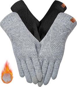 REACH STAR Winter gloves for women Touch screen Elastic Thermal knit Lining Warm Gloves for Cold weather, Black+light Gray