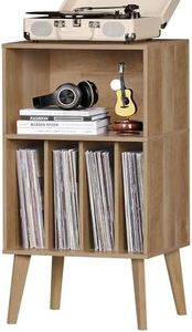 Lerliuo Record Player Stand, Oak Turntable Stand Holds up to 160 Albums, Mid-Century Vinyl Storage Cabinet Table with Solid Wood Legs, Record Player Holder Dispaly Shelf for Bedroom Living Room