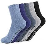 SIMIYA 5 Pairs Mens Fluffy Socks Winter Warm Slipper Socks Cosy Thermal Socks Non Slip Fleece Bed Socks(Multicolor-02)