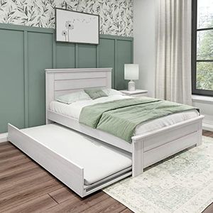 Max & Lily Modern Farmhouse Bed with Panel Headboard and Trundle, Full, White Wash