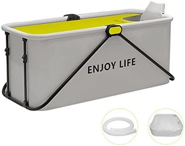 USOR 120 cm Folding Portable Bathtub Freestanding Bathtubs Foldable Collapsible tub Steaming Bath tub Home Spa for Family Adult Children Foldable Shower tub Bath with Cloth Cover and Neck Rest Yellow