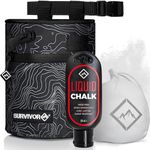 SURVIVOR Chalk Bag + Refillable Chalk Ball + Liquid Chalk - Draw String & 2 Zippered Pockets - Black Chalk Bag for Rock Climbing, Bouldering, Weightlifting with Hand Chalk Accessories for Extra Grip