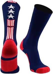 MadSportsStuff Patriot Stars and Stripes Team USA American Flag Crew Socks (Navy/Red/White, Medium)