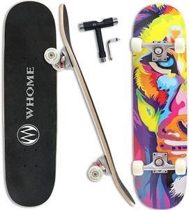 WHOME Pro Skateboards Complete for Adult Youth Kid & Beginner - 31"x8" Double Kick Concave Standard Skateboard for Girl&Boy 8-ply Alpine Maple Deck ABEC-9 Bearings Include T-Tool (Impression)
