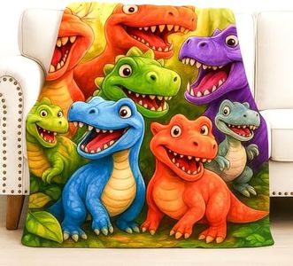 2026 New Cute Smiling Dinosaurs HD Digital Print Flannel, Lightweight Ultra-Soft Flannel Dinosaur Throw Blanket for Kids & Boys & Girls, Fleece Dino Blanket for Couch, Bed, Sofa, All-Season (70×90 in)