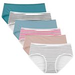 INNEERSY Womens Briefs Breathable Cotton Underwear Sets Sports Stripe Panties Pack of 6 (16, Solid/Stripe)