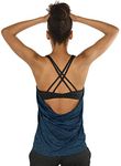 icyzone Workout Tank Tops Built in Bra - Women's Strappy Athletic Yoga Tops, Exercise Running Gym Shirts (M, Royal Blue)