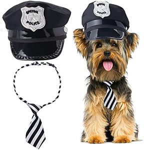 Yewong 2 Pieces Pet Police Costume Accessory Set Pet Dog Cat Police Hat with Pet Necktie Pet Police Dress Up Kit for Halloween Christmas Cosplay Role Play Party (Set-D)