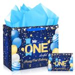 Blue Mr. Onederful Birthday Decorations Large Navy Blue and Gold Happy First Birthday Gift Bags with Greeting Card and Tissue Papers Bags for Boys Newborn Baby Shower 1st Birthday Party Decor Supplies