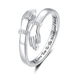 Sterling Silver Adjustable Hug Ring: I Love You to The Moon & Back Theme Gift Jewelry for Women Wife Mom - S925 Hugging Hand Rings Valentines Day Graduation Gifts Jewelry