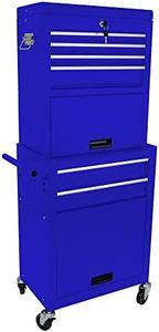 pouseayar 6 Drawer Large Capacity Tool Chest with 4 Wheels, Detachable Tool Storage Cabinet with Bottom Cabinet and one Adjustable Shelf for Garage, Factory, Workshop, Warehouse - Blue