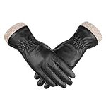Alepo Genuine Sheepskin Leather Gloves For Women, Winter Warm Touchscreen Texting Cashmere Lined Driving Motorcycle Dress Gloves (Black-M)