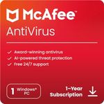 McAfee AntiVirus Protection 2024 | 1 PC (Windows)| Cybersecurity software includes Antivirus Protection, Internet Security Software | 1 Year Subscription | Download