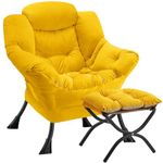 Congermom Lazy Chair with Folding Ottoman Modern Large Accent Chair,Contemporary Lounge Leisure Sofa Chair with Armrests Upholstered Sofa Armchair Reading Chair for Bedroom,Dorm & Office(Yellow-f)