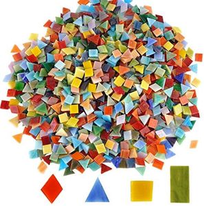 Lanyani 1600 Pieces/2.2 Pounds Vibrant Mixed Glass Mosaic Tiles for Crafts Cathedral Stained Glass Pieces - Assorted Colors and Shapes-Great Value Pack, Opaque…