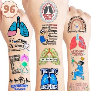 (96PCS) Best Respiratory Therapist Care Week Temporary Tattoos Birthday Themed Party Supplies Decorations Favors Cute Funny Lung Nerd Stickers Tattoo Gifts for Kids Girls Boys Women Decor Class Reward