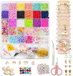 ZORVO® Premium Clay Bead Jewellery Making Kit - DIY Bracelet Making Set for Girls, Ultimate 4500+ Pcs Heishi Clay Beads Se, Clay Beads, Shells, and Pendants for Jewellery DesignComplete Jewellery Making Combo - Clay Beads, Charms, Scissors, and Crystal Threa