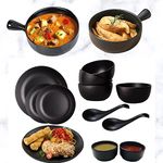 DECOR VIBES Melamine Matt Black Dinner Set for Kitchen, Dinnerware Sets for Dining Table, Serving Big Size Bowls and Tray (Matt Black, for 2 Person, Pack of 14 pcs)