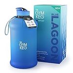 GYM KEG Large Water Bottle - Gym Water Jug - BPA Free & Ecofriendly Tritan Plastic Water Bottle - Insulated Sleeve with Washable Carry Handle - Reusable and Leakproof Water Bottle - Blue Lagoon