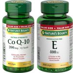 Nature's Bounty Co Q10 Extra Strength 200mg Supplement Promotes Heart Health, Multi-colored, 60 Softgels & Vitamin E Pills And Supplement, Helps Maintain Health, 400Iu, 200 Softgels