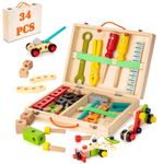 TinkerBox Wooden My First Tool Kit with Storage Box | Toys for Kids 6-10 Year Old Boys and Girls | Premium 34-Piece Pretend Play Set | Realistic Tools for Learning, Education & Skill Develpoment