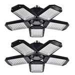 Mefflypee 2 Pack LED Garage Lights, 120W Deformable LED Garage Ceiling Lights with 5 Adjustable Panels, 12000LM E26 LED Shop Lights for Garage, Basement, Barn, High Bay Light (2 Pack)